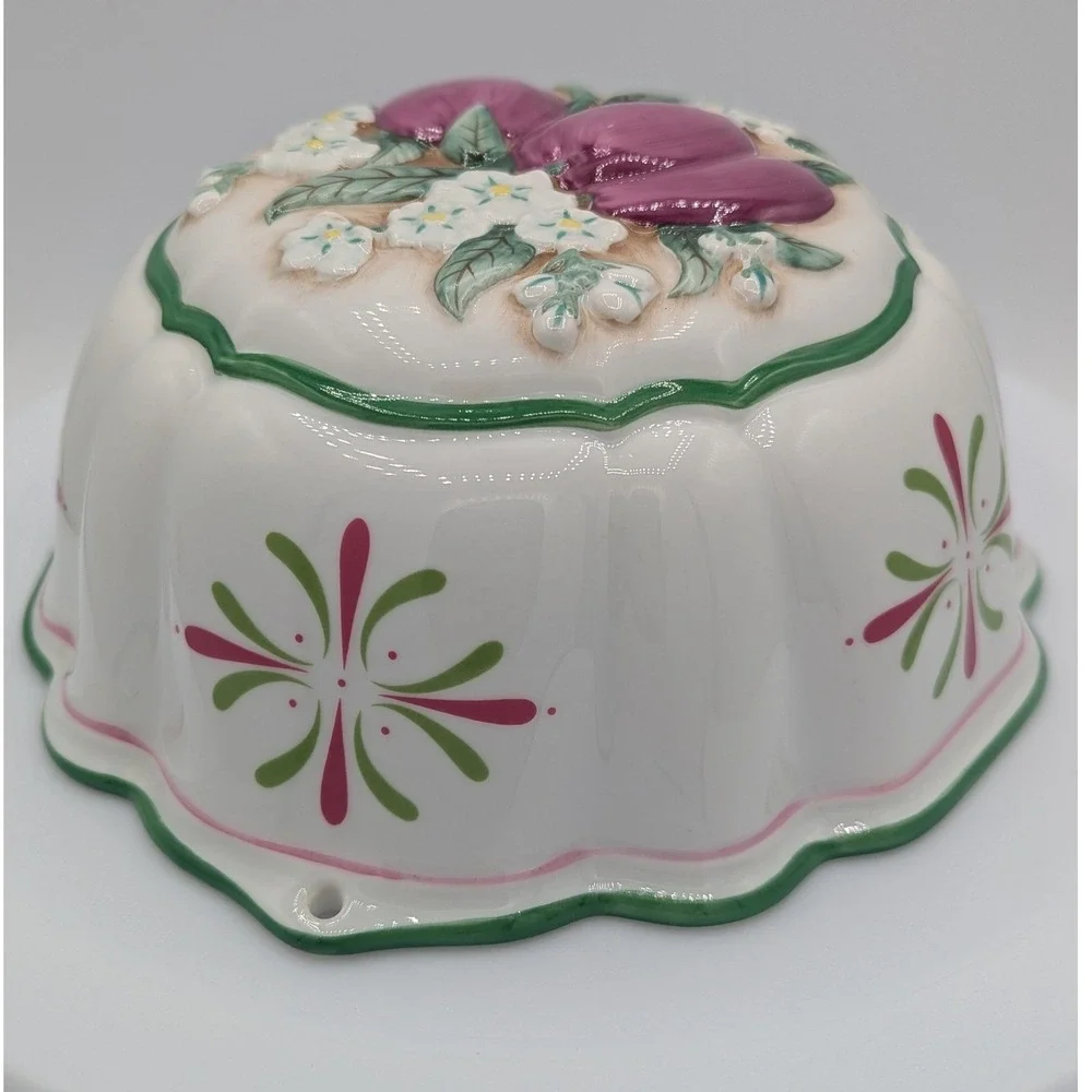 Le Cordon Bleu Jelly Mold Bowl Plum Floral Ceramic Vintage‎ 1986 Franklin Mint